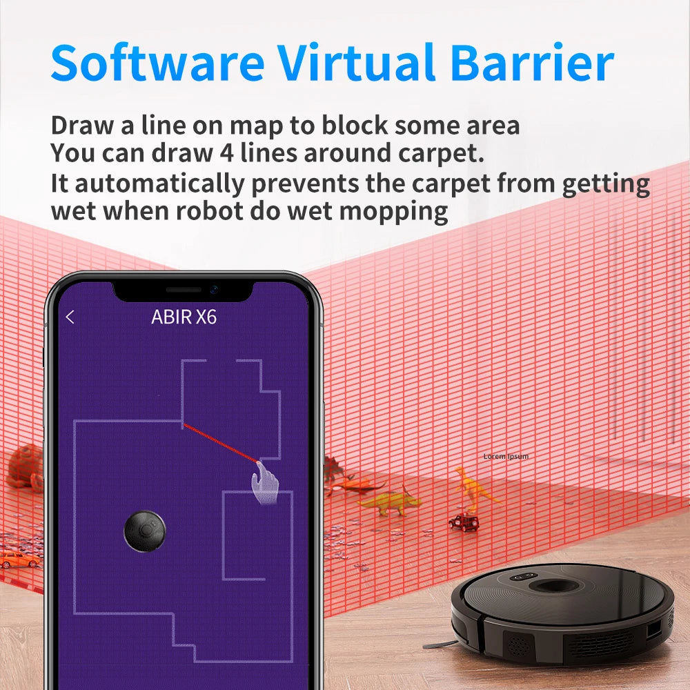 "ABIR X6 Robot Vacuum Visual Navigation, APP Virtual Barrier