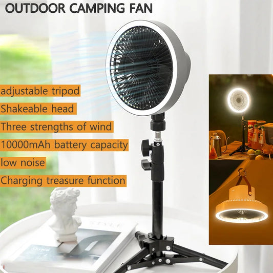10000mAh Tripod Portable Fan with Power Bank LED Lighting USB Electric Fan