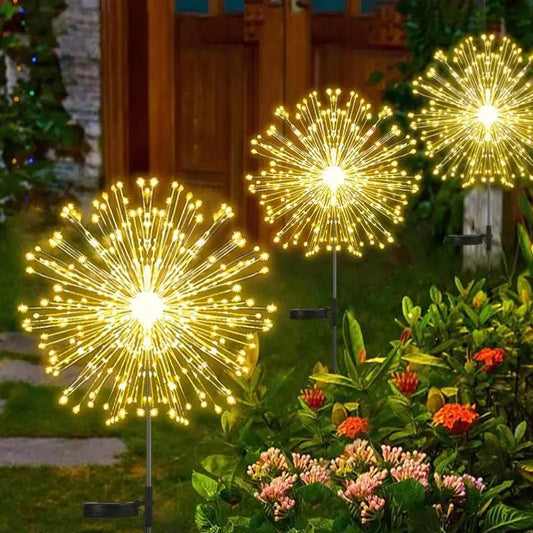LED Solar Fireworks Lights Waterproof Outdoor Dandelion Flash Lawn Decor
