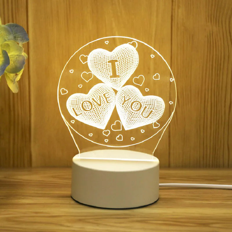 Romantic Love 3D Acrylic Led Lamp for Home Light Birthday Party Decor Lamp