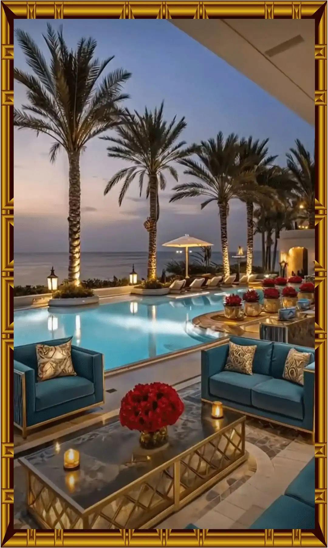 Luxury outdoor decor with garden trees and elegant swimming pool design