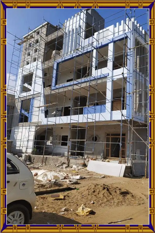 Under construction residential home with brickwork and framework